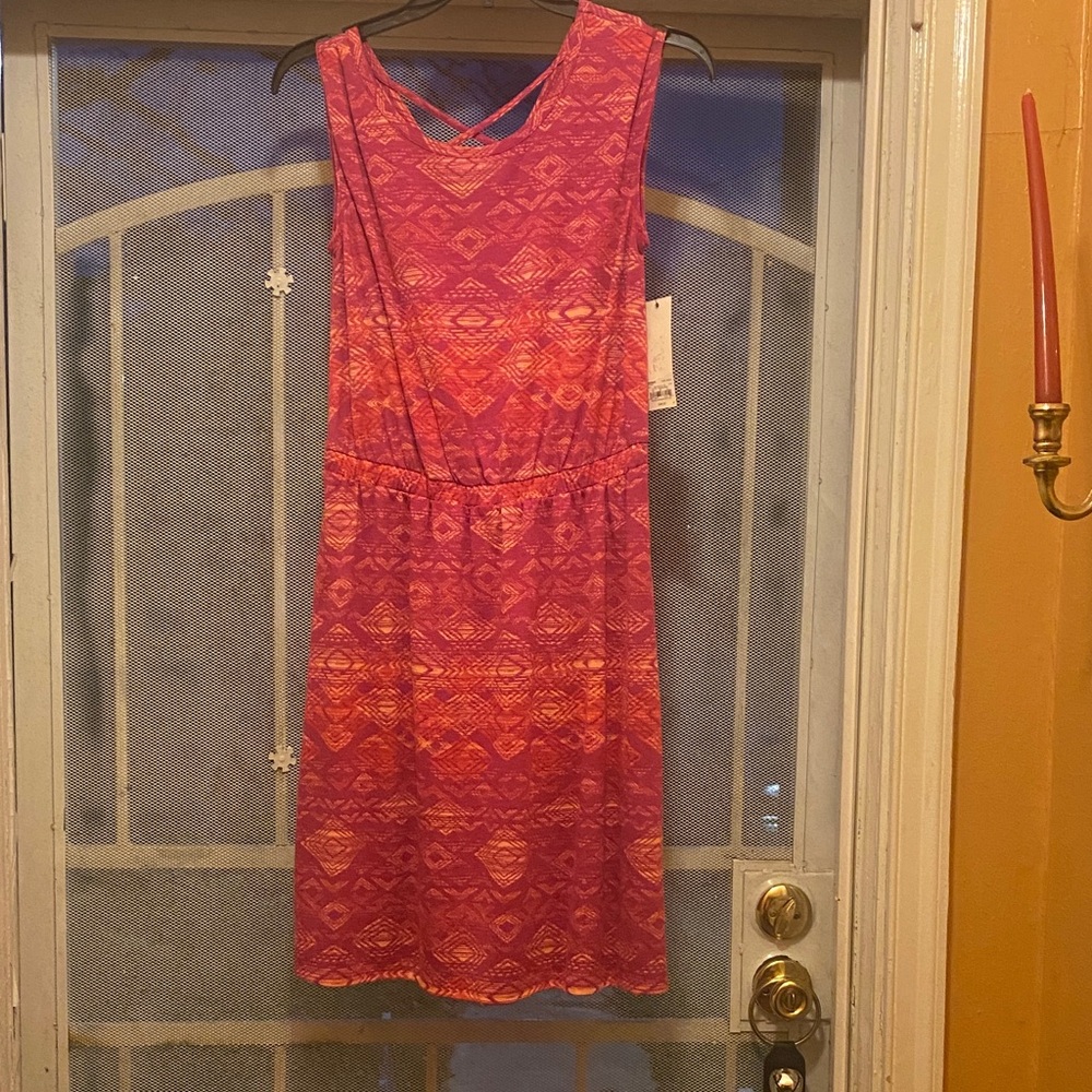 Sonoma Sleeveless Pink & Orange Patterned Mini Dress